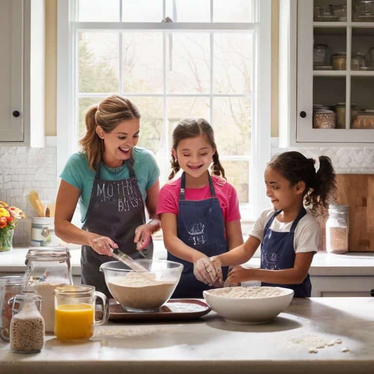 Family baking recipes together