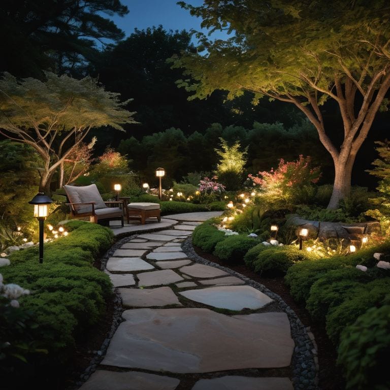 Garden lighting at dusk outdoors