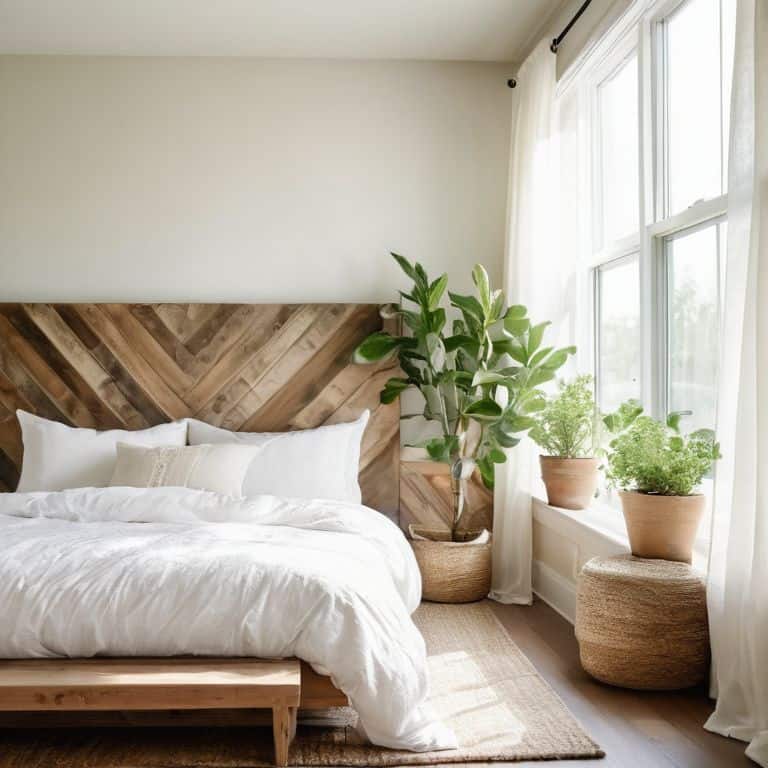 Natural elements in bedroom decor serene