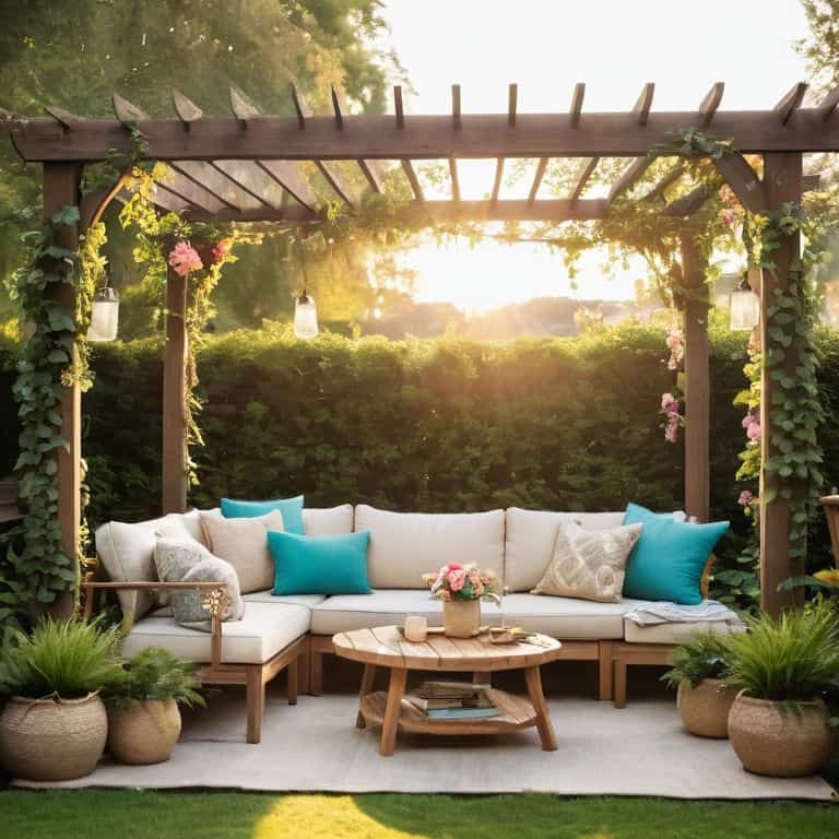 Outdoor furniture in a garden setting