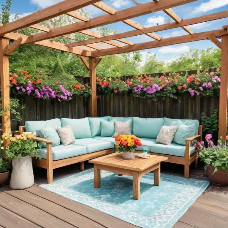Modern outdoor furniture in garden setting
