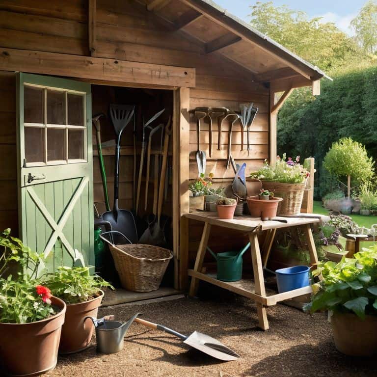 Garden maintenance tools in use