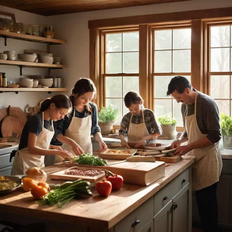 Family cooking together in kitchen