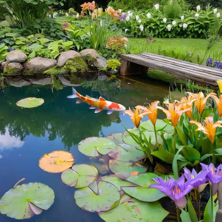 Garden pond fish swim together
